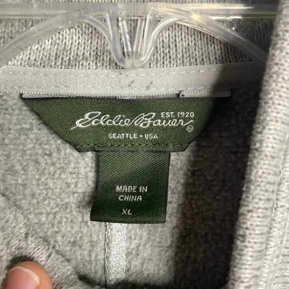 Eddie Bauer Pullover Quarter Zip Grey Sweater Side Zipper Pocket XLarge Gorpcore - Picture 3 of 8